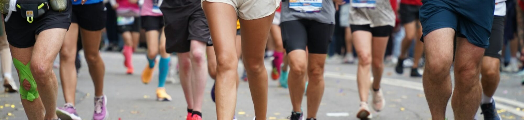 a group of people running